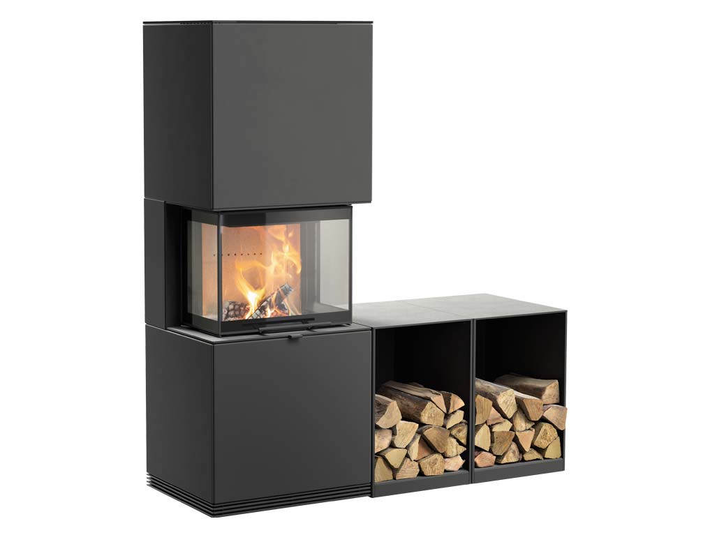 Fireplace Contura i61 with two log boxes side by side